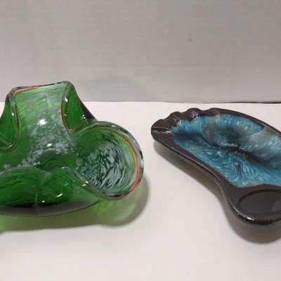 Vintage Ceramic Ashtray, and Murano Art Glass Bowl 