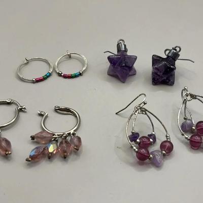 Amethyst and Other Beaded Earrings 