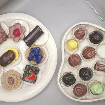 2 Ceramic Faux Food Sculptures -- Chocolates And Pastries