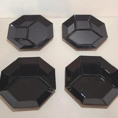 4 Vintage Black Ceramo-Glass Arcoroc Divided Plates