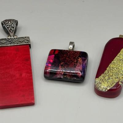 Glass Art and Coral Slab Pendants