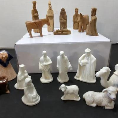 Parts Of Nativity Scenes - Hand Carved Wood, Pottery and Ceramic 
