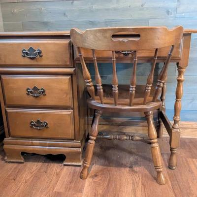 Vintage Maple Wood Student Desk with Chair