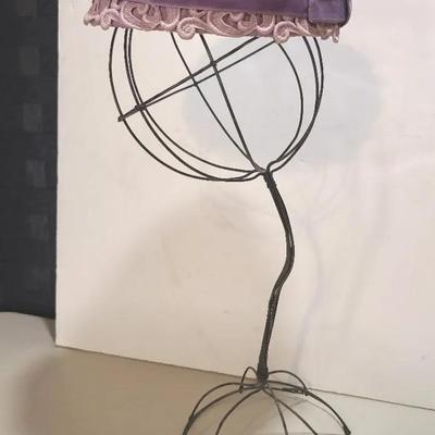 Vintage Wire Hat Or Wig Stand And Lavender Pill Box hat