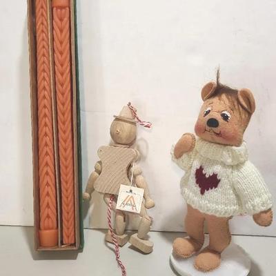 Braided-look Candles, Austrian Wooden Jointed Ornament Man, Fabric Annalee Bear
