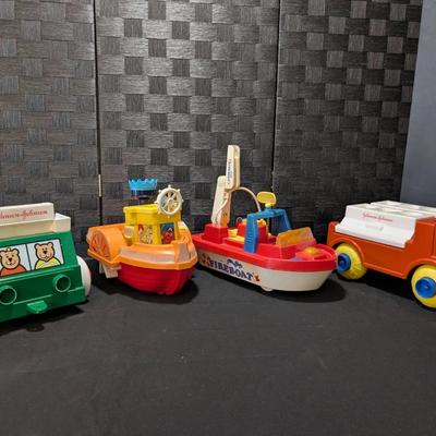 Vintage Fireboat , Johnson & Johnson Shape Sorter Transporter, & Dump Truck, More..