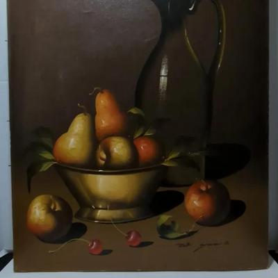 Oil on Canvas Still Life Painting, Signed 