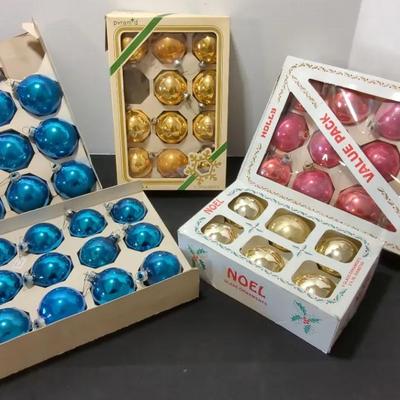 Vintage Glass Ornaments- Blue, Gold, Pink 