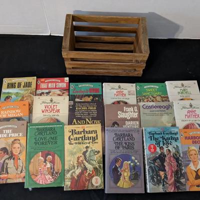Vintage Harlequin Paperbacks with Wooden Storage Box