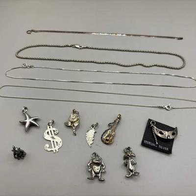 Sterling Silver Small Chains, Bracelet and Pendants 