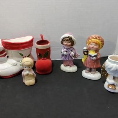 Christmas Boot ,Tree, Candle Holder And Figurines 