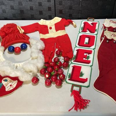 Vintage Christmas Sewn Decor and Infant Outfit  