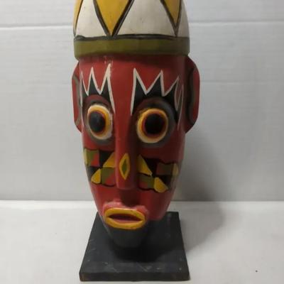 Carved Temple Guardian Spirit Mask with Stand 