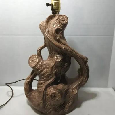 Mid Century Tree Trunk Driftwood Pottery Lamp (works, no shade)