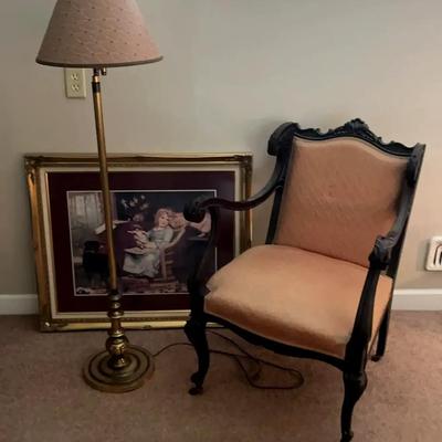 Vintage Chair, Lamp & Framed Painting