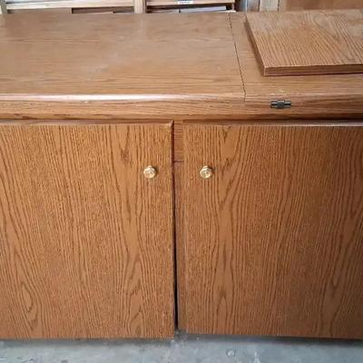 Wooden Sewing Table With Drop-Leaf Panels and Double Doors