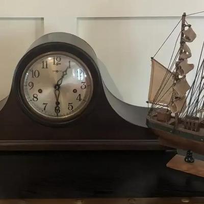 Vintage Mantle Clock with Nautical Decor