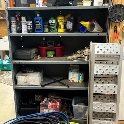 Metal Shelf & Car Maintenance Supplies Including Ramps, Air Hoses & More