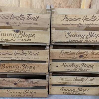 Set of Six Vintage “Sunny Slope” Wooden Peach Crates