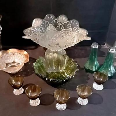 Elegant Antique Crystal & Glass Collection Featuring Bohemia Jardiniere Bowl & Mikasa Candlesticks