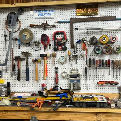 Workshop Tool Collection Featuring Hammers, Wrenches & More