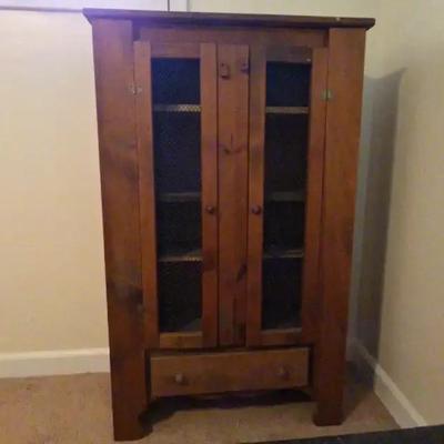 Rustic Wooden Pie Safe Cabinet with Wire Doors