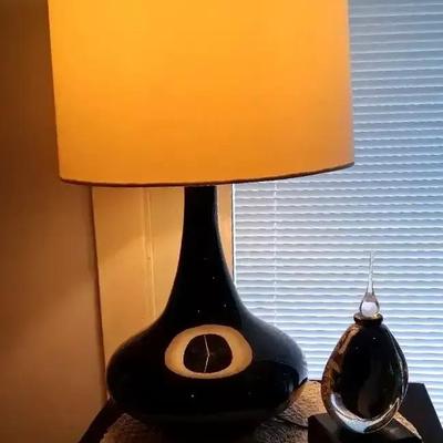 Black Glass Table Lamp & Lighted Glass Decor