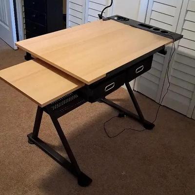 Adjustable Work Desk with Side Shelf & Clamp-On Touch Lamp