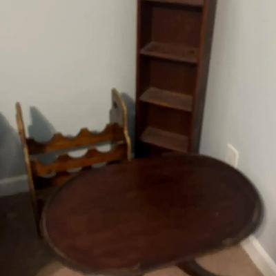 Dark Wood Shelf, Table & Wine Holder