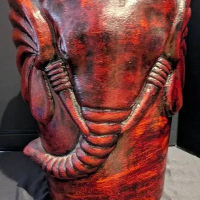Handcrafted Elephant Motif Terra Cotta Side Table