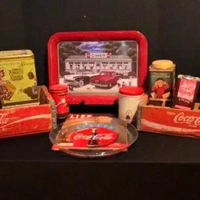 Coca-Cola Collectibles Featuring Vintage Trays, Tins & 1952 Life Magazine