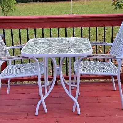 White Metal Patio Table with Two Chairs