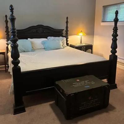Antique King Size Carved Four Poster Bed Frame