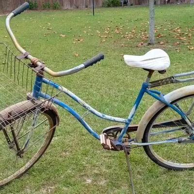 Vintage Blue Bicycle with Front Basket – 25" Tires