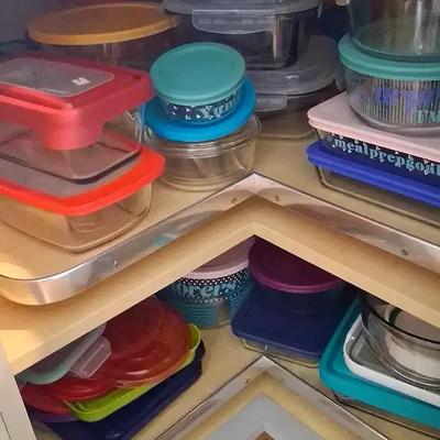 Collection of Glass Storage Containers With Lids Featuring Pyrex, Anchor & More