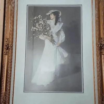 Framed Portrait of a Lady Holding Flowers, After Sir John Lavery