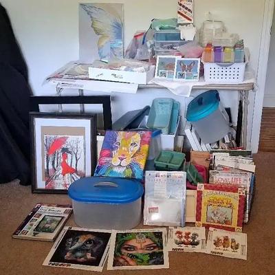 Crafting & Diamond Art Collection with Framed Artwork and Storage Totes