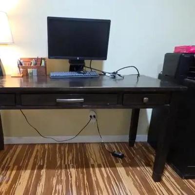 Rustic Dark Wood Office Desk With Three Drawers