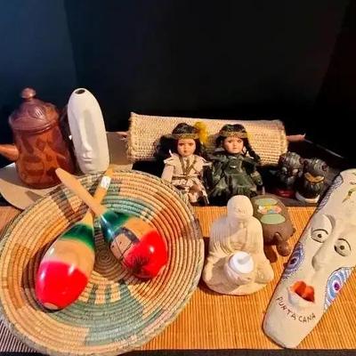 International Souvenirs & Collectibles Featuring Punta Cana Mask, Goldenvale Dolls & Folk Art Pieces