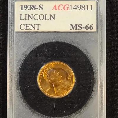 1938-S Lincoln Wheat Cent Graded MS66