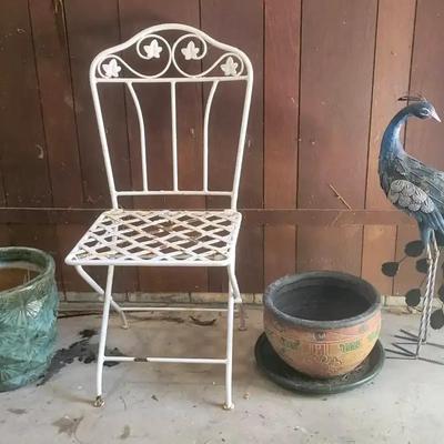 Metal Peacock Garden Decor, Planters & Patio Chair