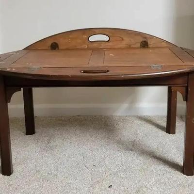 Wood Coffee Table with Hinged Drop-Leaf Top