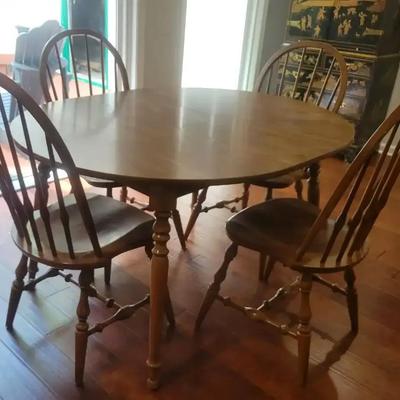 Wooden Dining Table with Four Chairs and Leaf