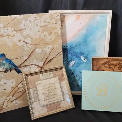 Wall Art Collection Featuring Bluebird, Nautical, and Rustic World Map Designs
