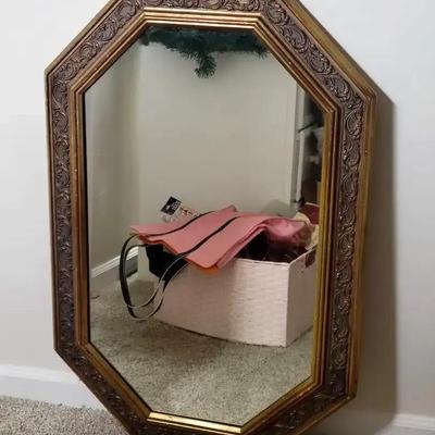 Octagon Wall Mirror with Ornate Wood-Like Frame