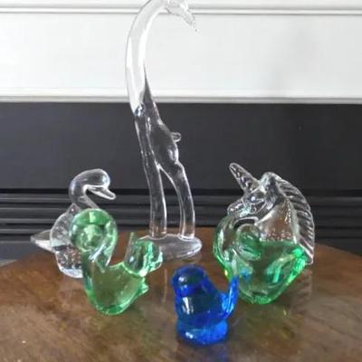 Glass Giraffe, Unicorn, Blue Bird, Green Squirrel