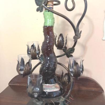 Hungarian Wine Bottle Holder w/Shotglasses (5)