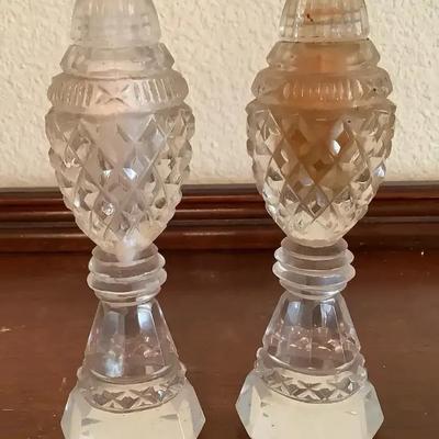 Pair of Vintage Cut Glass Salt and Pepper Shakers

