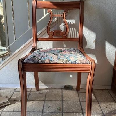 Vintage Lyre-Back Accent Chair with Floral Upholstered Seat #3
