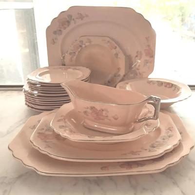 "Silver Moon Pink Background" pattern by Limoges-American